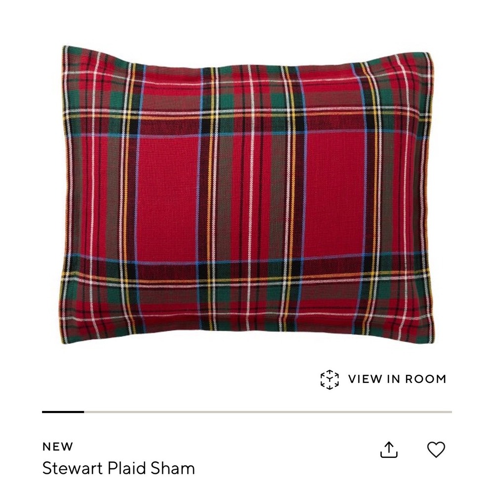 Pottery Barn Stewart Plaid Flannel Reversible Standard Pillow Sham Red Quilted